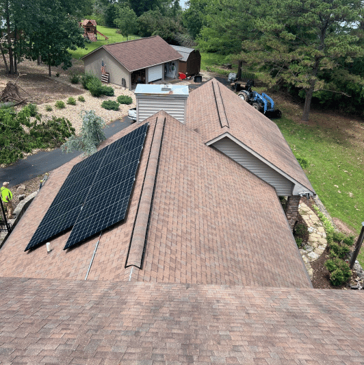 Roof with solar panels attached. 