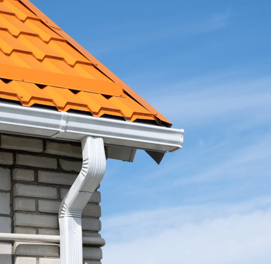 Metal roof with gutter. 
